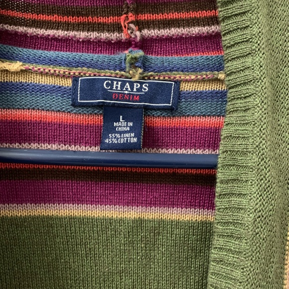 Chaps Linen Blend Striped Open Front Cardigan - Picture 2 of 2
